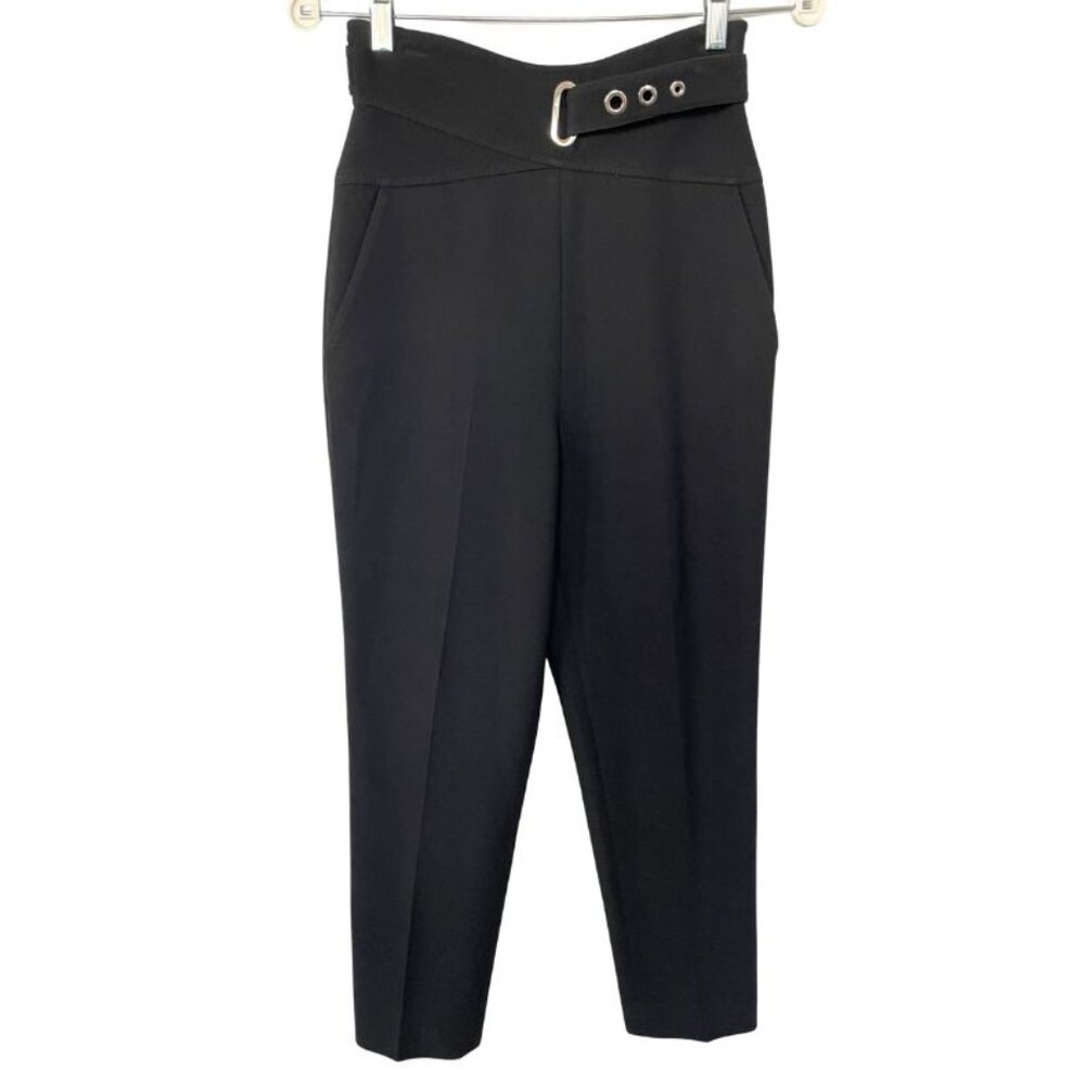 Karen Millen black High Rise Trousers Pants US Sz 4 Buckle Trim Boho
